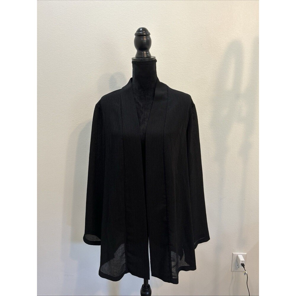Kaper Womens XL Open Front Black Semi Sheer Cardigan Jacket Long Sleeve